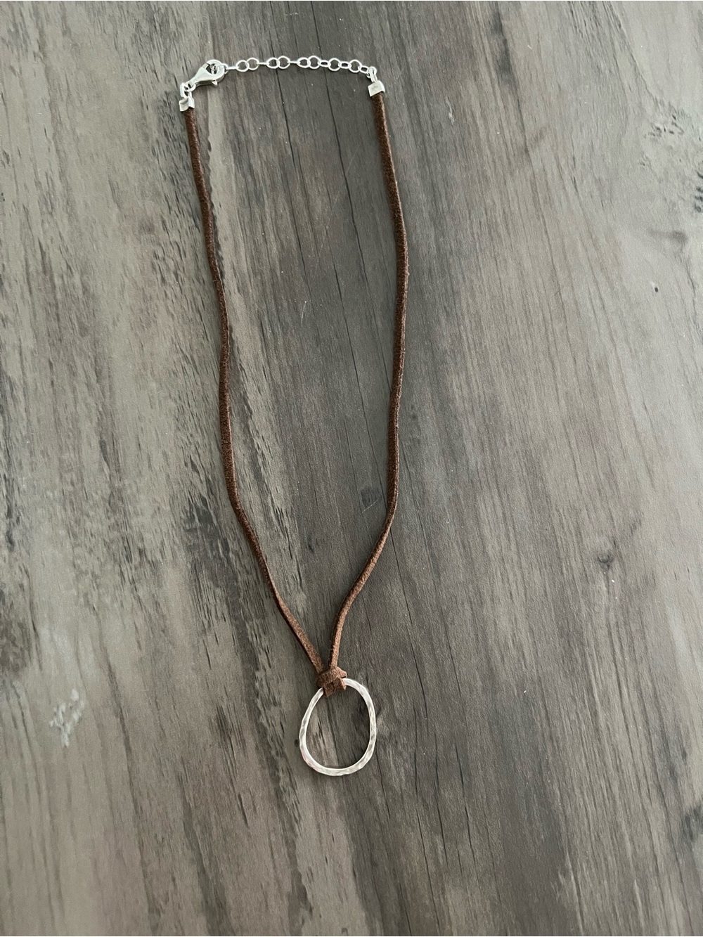 Silpada Brown Suede Necklace with Silver Ring Pendant